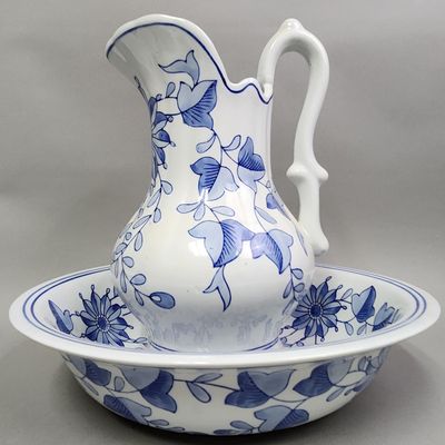 Blue & White Floral Pitcher & Basin Set