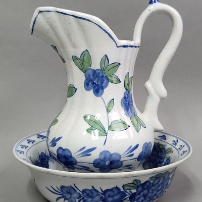 Blue Floral Porcelain Pitcher & Basin Set