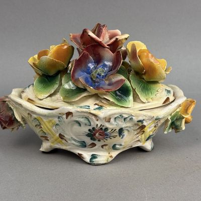 Ceramic Hand-Modeled Floral Lidded Bowl