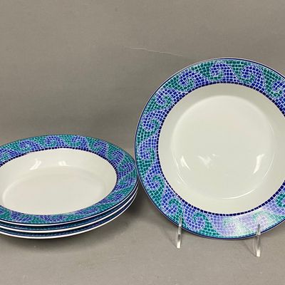 Dansk Mosaic Wave Porcelain Rim Soup Bowls