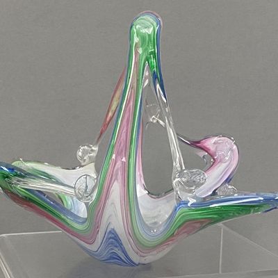 Murano Glass Multi-Color Ribbon Basket