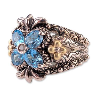Barbara Bixby Sterling Silver and 18K Gold Blue Topaz Ring
