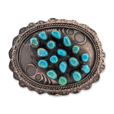 Navajo Style Sterling Silver Turquoise Cluster Belt Buckle