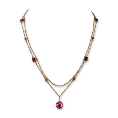 Double Strand 10K Yellow Gold and Ruby Necklace