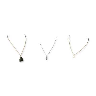Trio of Carved Jade and Metal Pendant Necklaces