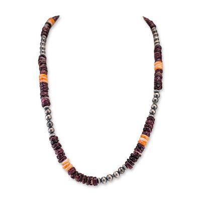 Southwestern Style Spiny Oyster and Sterling Silver Necklace