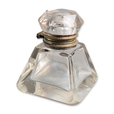 Beveled Cut Glass Square Inkwell