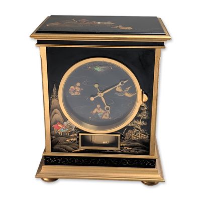 Jaeger-Lecoultre Atmos Perpetual Motion Gilt Brass and Chinoiserie Lacquer Mantel Clock