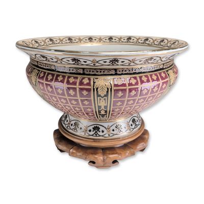 Oriental Accent Porcelain Centerpiece Footed Bowl with Stand