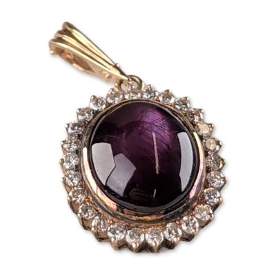 14K Yellow Gold Star Sapphire and Diamond Pendant