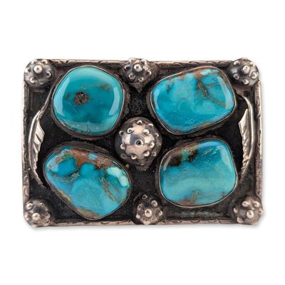 Southwest Style Sterling Silver and Turquoise Belt Buckle