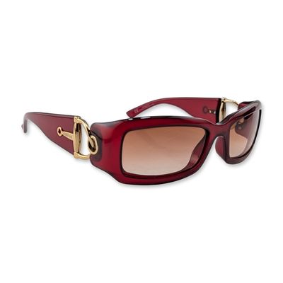 Gucci Italian Red Acetate Horsebit Sunglasses