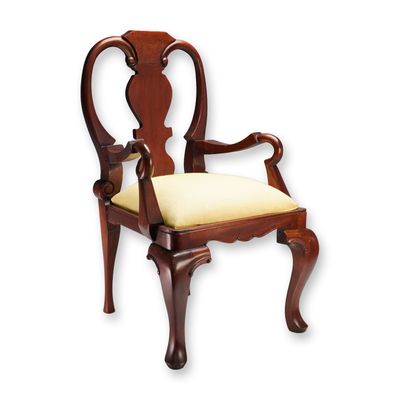 Queen Anne Style Child's Mahogany Armchair with Upholstered Seat