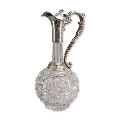 Cartwright & Woodward Sterling Silver Mounted Cut Glass Claret Jug