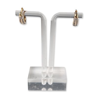 10K Two Tone Gold and Diamond Huggie Earrings