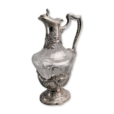 French Rococo Style 950 Silver Mounted Crystal Claret Jug
