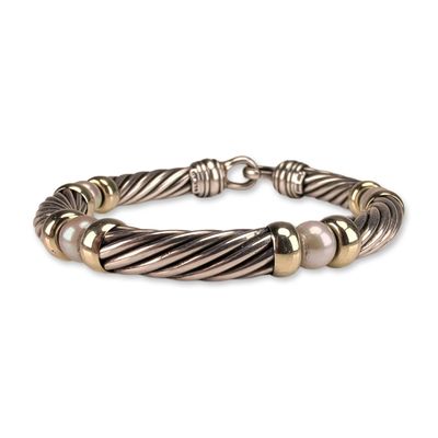 David Yurman Two-Tone 14K Gold and Sterling Silver Pearl Metro Station Bracelet