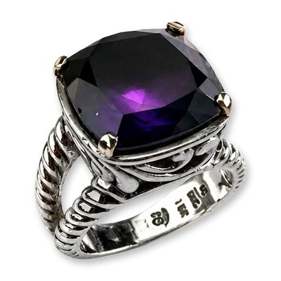 David Schorr 18K and Sterling Silver Amethyst Ring