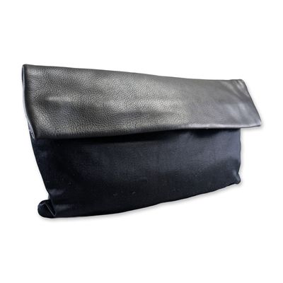 BCBGMAXAZRIA Black Leather and Satin Clutch