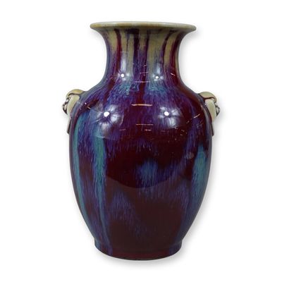 People's Republic of China Glazed Porcelain Foo Dog Handle Vase