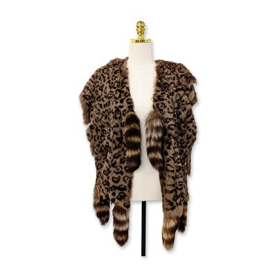 The Fur Vault Boho Style Leopard Pattern Fur Vest with Raccoon Tail Trim