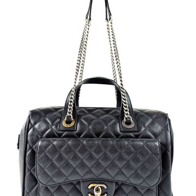 Chanel Black Quilted Caviar Casual Pocket Bowling Bag