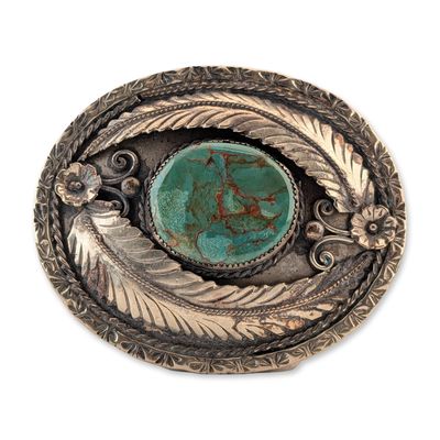 Damon Gilbert Navajo Style Silver Tone Metal and Turquoise Belt Buckle