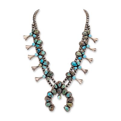 Jimmy Lee Navajo Sterling Silver Turquoise Squash Blossom Necklace