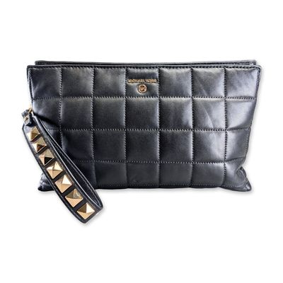 Michael Kors Black Quilted Leather Studded Wristlet Clutch
