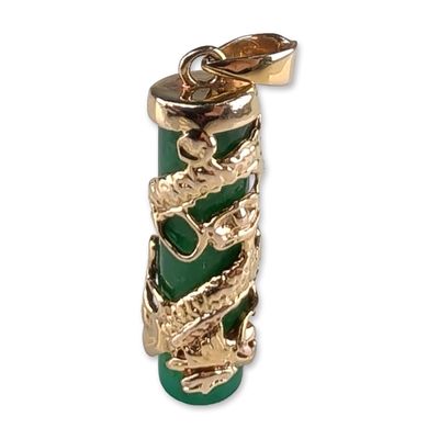 Vermeil Sterling Silver and Jade Dragon Pendant