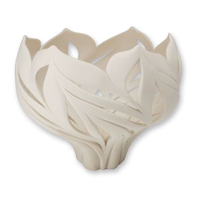 Jennifer McCurdy Carved and Reticulated Bisque Porcelain Sculptural Bowl