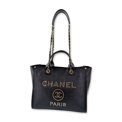 Chanel Studded Caviar Leather Deauville Tote