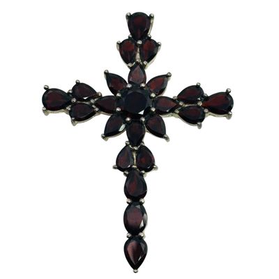 Sterling Garnet Cross Pendant