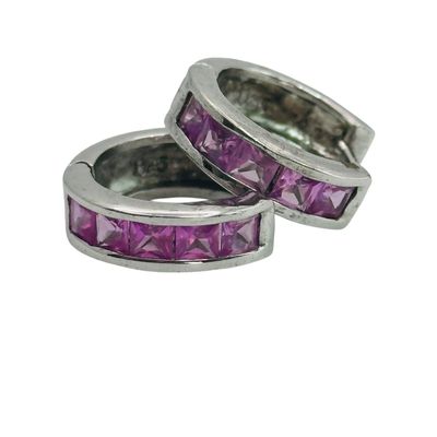 Sterling Pink Sapphire Hoop Earrings