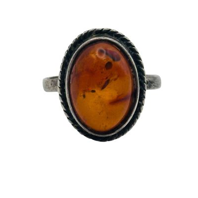 Sterling Amber Oval Ring Sz 6.5
