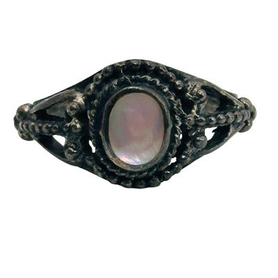 Sterling Mother Of Pearl Studded Ring Sz 7