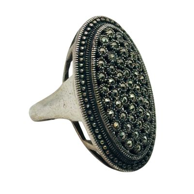 Sterling Marcasite Oval Ring Sz 6.5