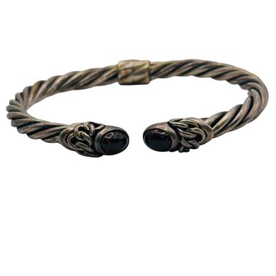 Sterling Garnet Twisted Hinged Cuff Bracelet