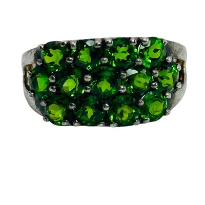 Sterling Peridot Cluster Ring Sz 8