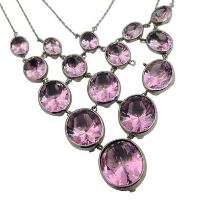 Signed Sterling Rhinestone Triple Chain Necklace
