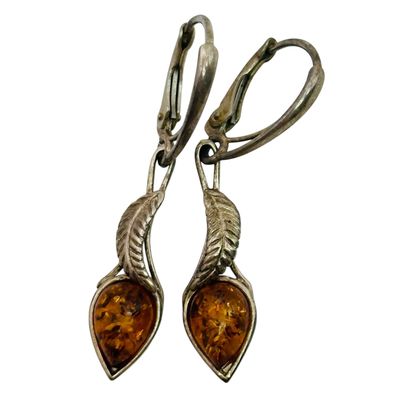 Sterling Amber Leaf Earrings