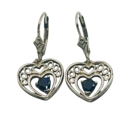 Signed Sterling Sapphire Heart Earrings