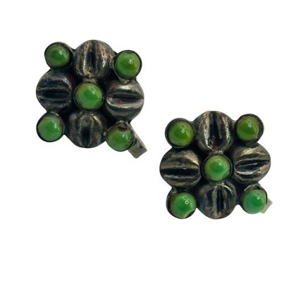 Signed Mexico Sterling Green Turquoise Earrings