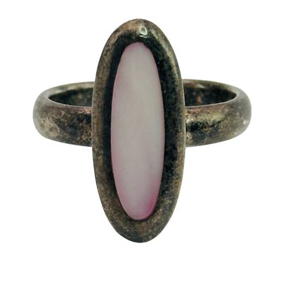 Signed Sterling Inlay Mother Of Pearl Ring Sz 7
