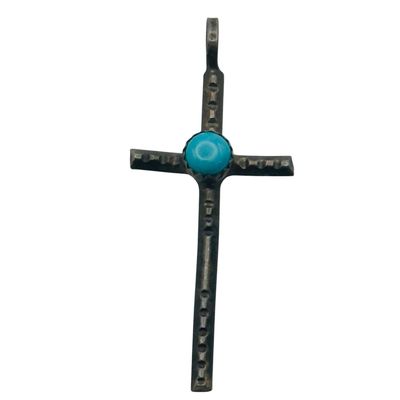 Vintage Native Sterling Turquoise Cross Pendant