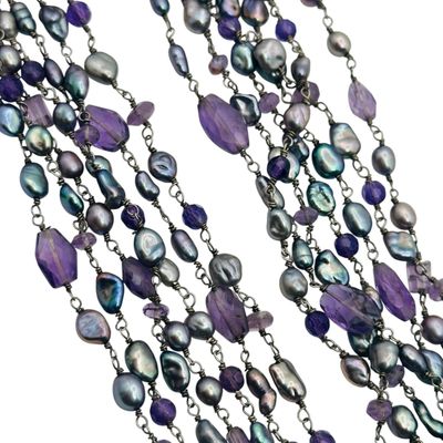 Sterling Amethyst Pearl Multi Chain Necklace