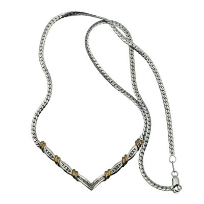 Signed Sterling Diamond Point Flat Chain Necklace