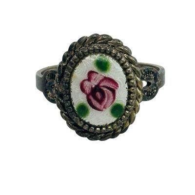 Sterling Painted Flower Ring Sz 7