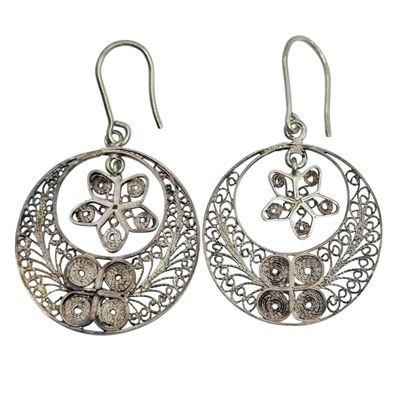 Sterling Filigree Moon And Star Earrings
