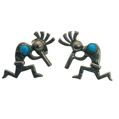 Signed Native Sterling Kokopelli Turquoise Earrings